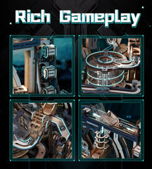 Robotime Rokr Electric Model Kits Marble Spaceport 3D Puzzles Brain Teaser Wooden Puzzles Building Toy Gifts for Men/Women/Teens