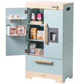 Robotime Robud Play Kitchen Fridge Refrigerator with Ice Dispenser Wooden Kids Play Kitchen Playset Toy for Ages 3+Blue